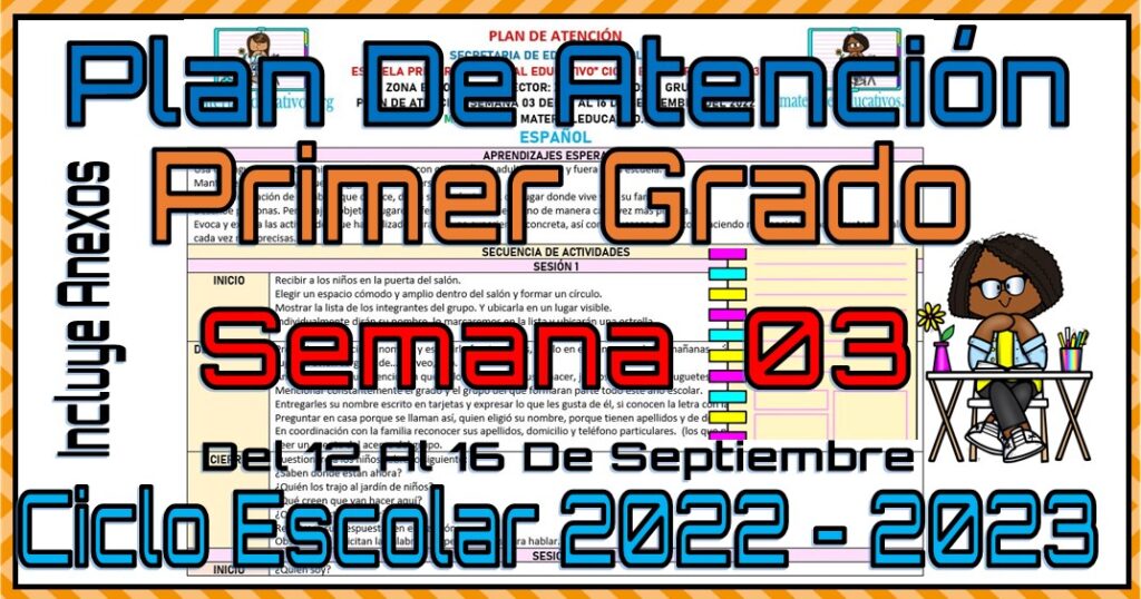 Plan de atención del primer grado de primaria de la semana 03 del 12 al 16 de septiembre del 2022
