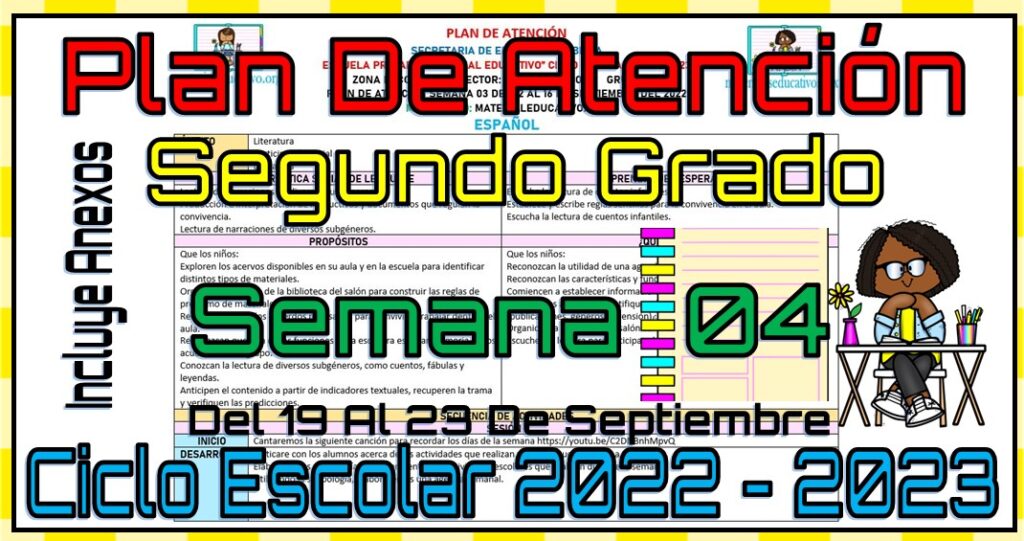 Plan de atención del segundo grado de primaria de la semana 04 del 19 al 23 de septiembre del 2022