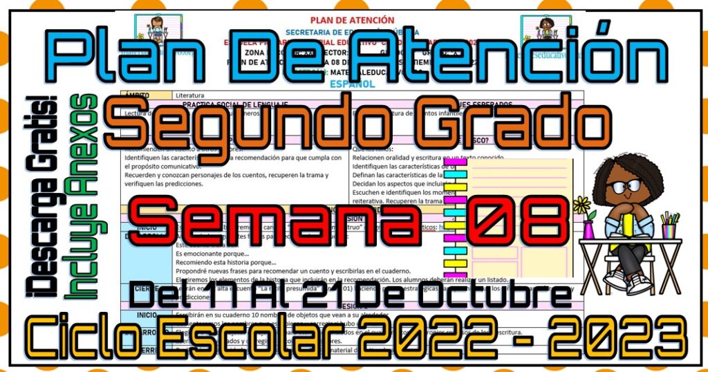 Plan de atención del segundo grado de primaria de la semana 08 del 17 al 21 de octubre del 2022