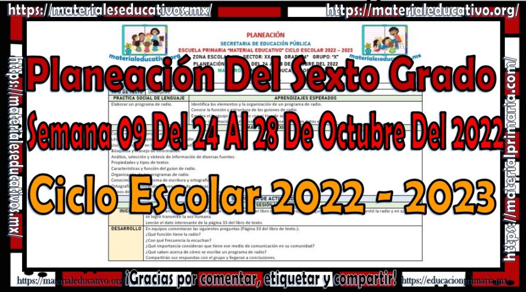 Planeación del sexto grado de primaria semana 09 del 24 al 28 de octubre del ciclo escolar 2022 - 2023