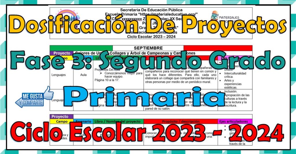 Dosificación de proyectos de la fase 3 del segundo grado de primaria del ciclo escolar 2023 - 2024