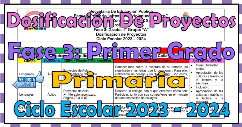 Dosificación de proyectos de la fase 3 del primer grado de primaria del ciclo escolar 2023 - 2024