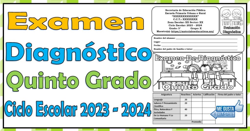 Examen de diagnóstico del quinto grado de primaria para el ciclo escolar 2023 - 2024
